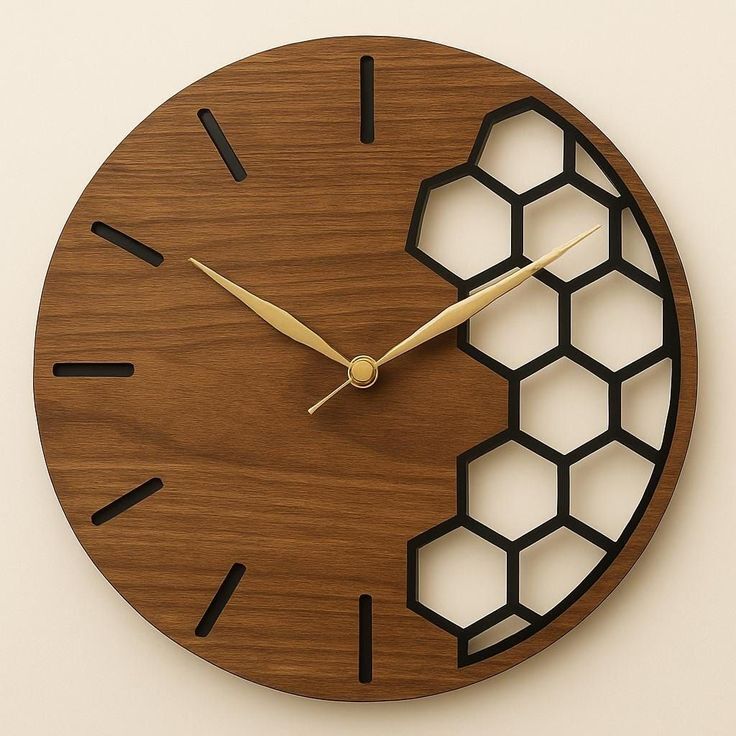 Wooden Honeycomb Wall Clock – 11x11 Inch Modern Décor Piece