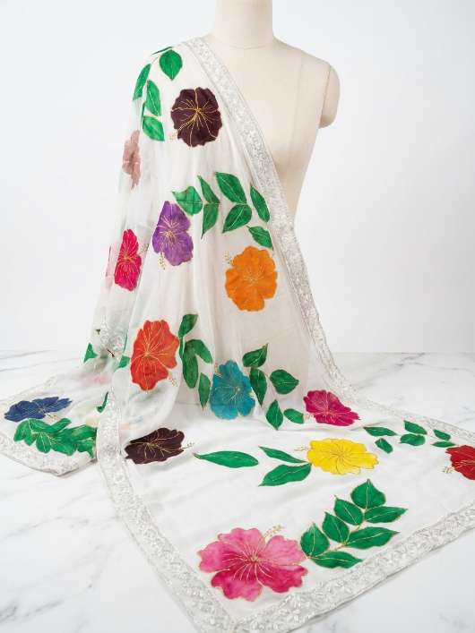 Gulbahar Hand-Painted Crinkle Chiffon Dupatta