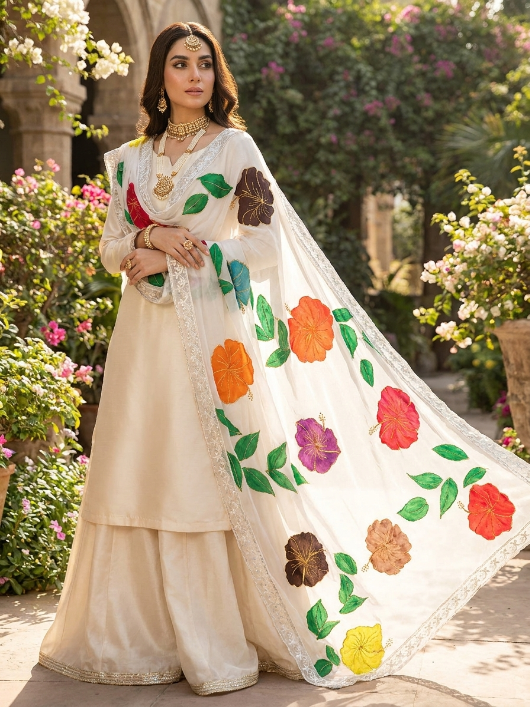 Gulbahar Hand-Painted Crinkle Chiffon Dupatta