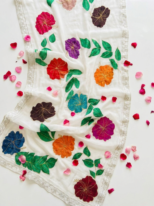 Gulbahar Hand-Painted Crinkle Chiffon Dupatta