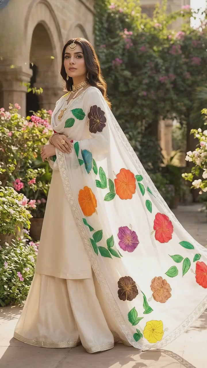 Gulbahar Hand-Painted Crinkle Chiffon Dupatta